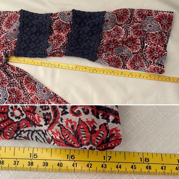 Volcom Red Navy Boho Dress True To This Tunic Cut Out Lace Inset Sleeves Lined, - Picture 11 of 15